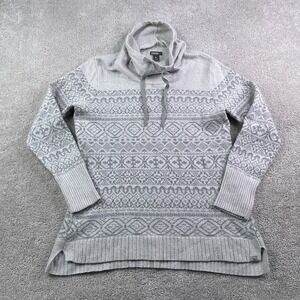 Eddie Bauer Sweater Womens Large Grey Fair Isle Nordic‎ Cowl Neck Wool Blend